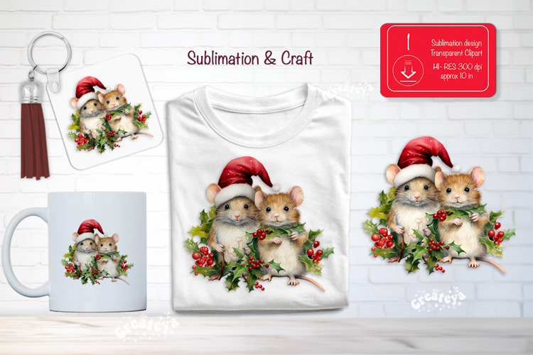 Christmas Watercolor Clipart Sublimation holiday animals