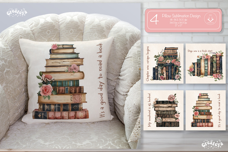 Book lover Quote Pillow case sublimation watercolor Floral