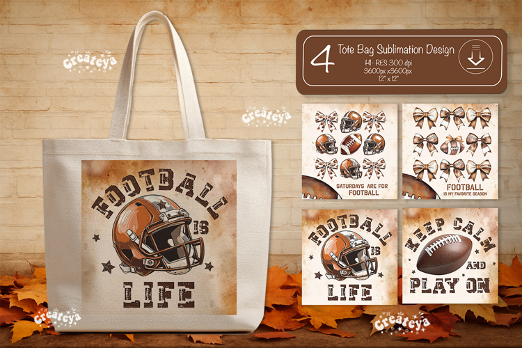 Football Tote Bag Sublimation Vintage Game Day Touchdown