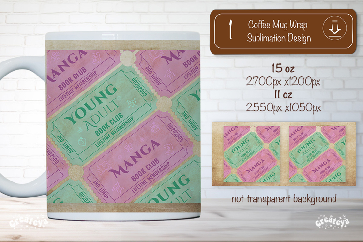 Book Club Ticket Mug Wraps PNG Bookish Library Sublimation