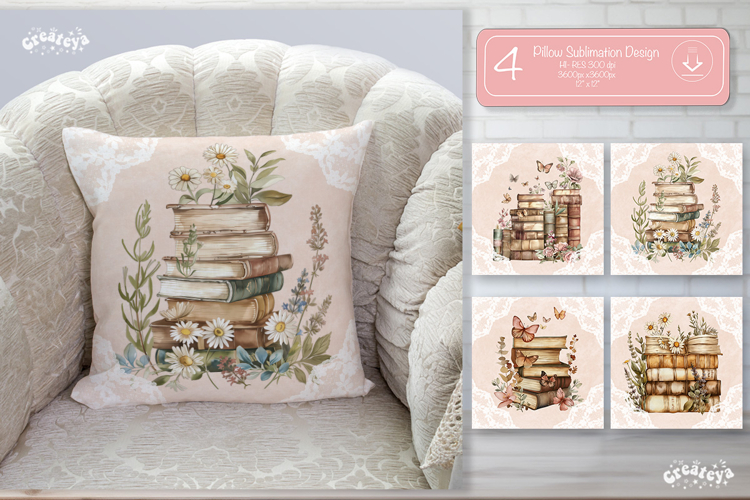 Book lover Pillow case sublimation watercolor Floral Pillow