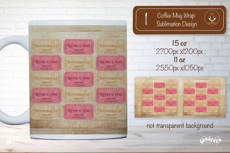 Book Club Ticket Mug Wraps PNG Bookish Library Sublimation