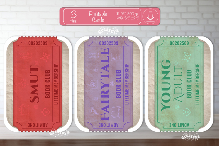 Printable Book Club Cards Reading Genre Cards Vintage png