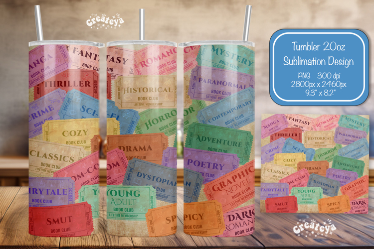 Book club Ticket tumbler wrap Reading Genre Sublimation png