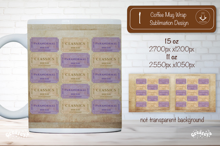 Book Club Ticket Mug Wraps PNG Bookish Library Sublimation