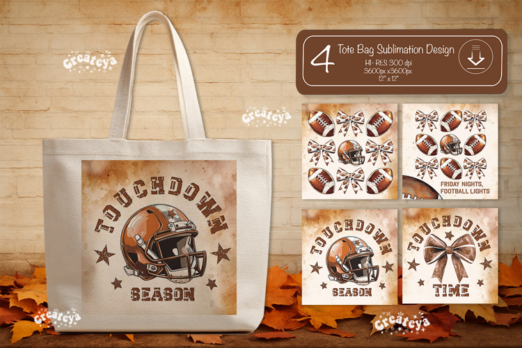 Football Tote Bag Sublimation Vintage Game Day Touchdown