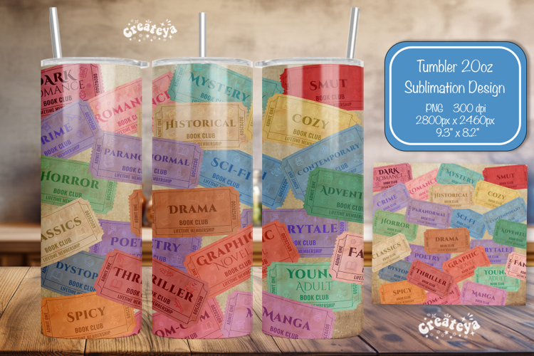 Book club Ticket tumbler wrap Reading Genre Sublimation png