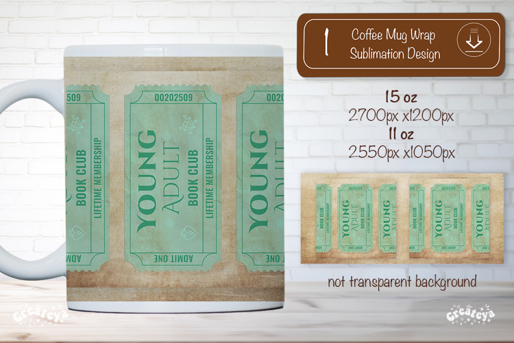 Book Club Ticket Mug Wraps PNG Bookish Library Sublimation