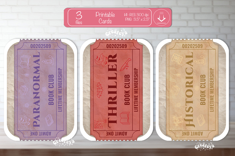 Printable Book Club Cards Reading Genre Cards Vintage png