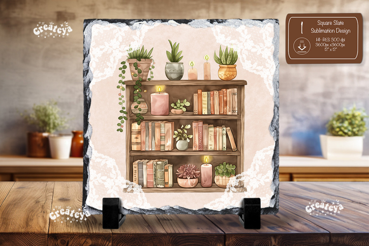 Book lover square slate sublimation book shelf wall decor