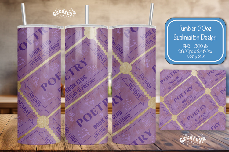 Book club Ticket tumbler wrap Reading Genre Sublimation png