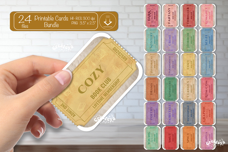 Printable Book Club Cards Bundle Vintage Library Scrapbook