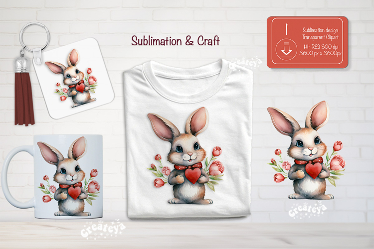 Kids Valentine Sublimation Clipart Cute bunny Sublimation