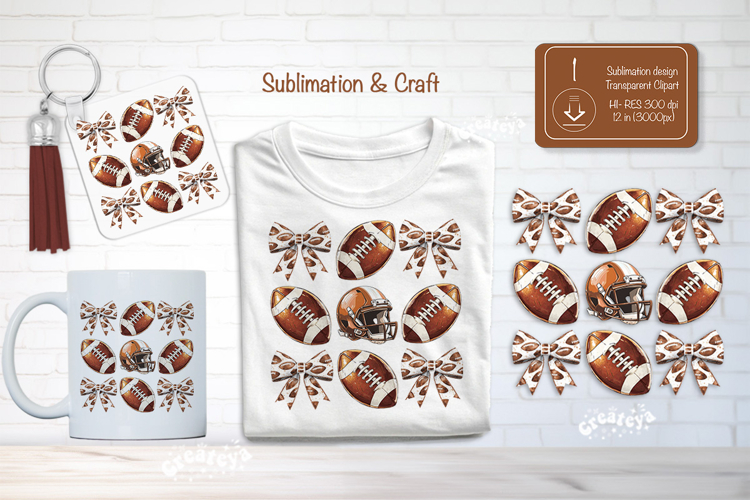 Football Sublimation Clipart Football Coquette bow png