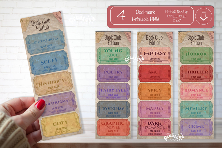 Book Club Ticket Bookmark printable Reading Genre Tickets
