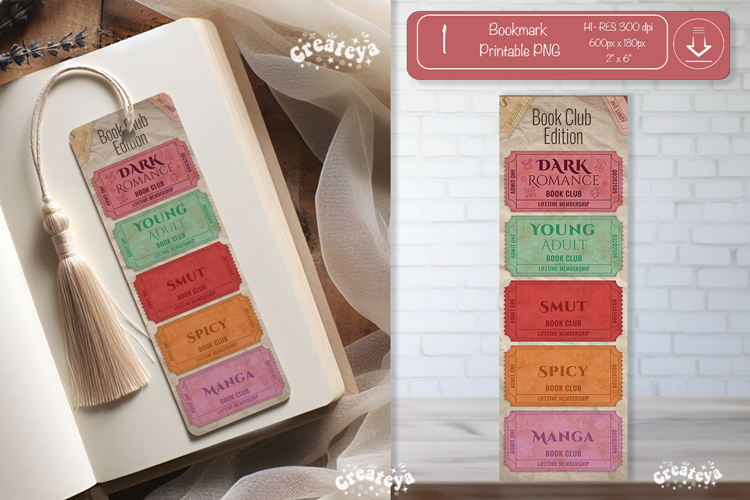 Book Club Ticket Bookmark printable Reading Genre Tickets