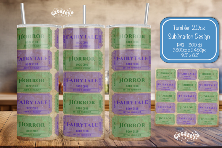 Book club Ticket tumbler wrap Reading Genre Sublimation png