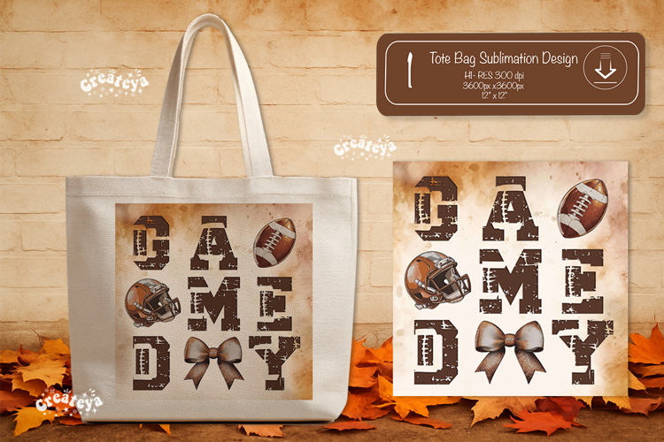 Football Bow Tote Bag Sublimation Vintage Game Day Touchdown