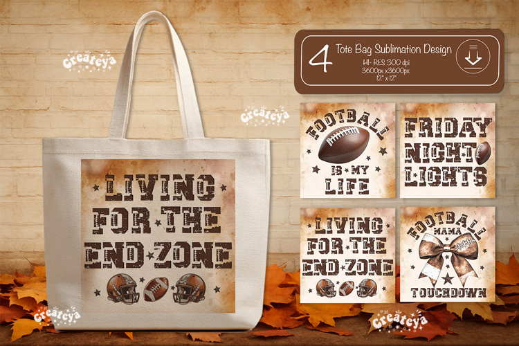 Football Tote Bag Sublimation Vintage Game Day Touchdown