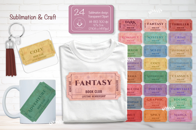Book Club Ticket Sublimation Bundle Genre Tickets Clipart