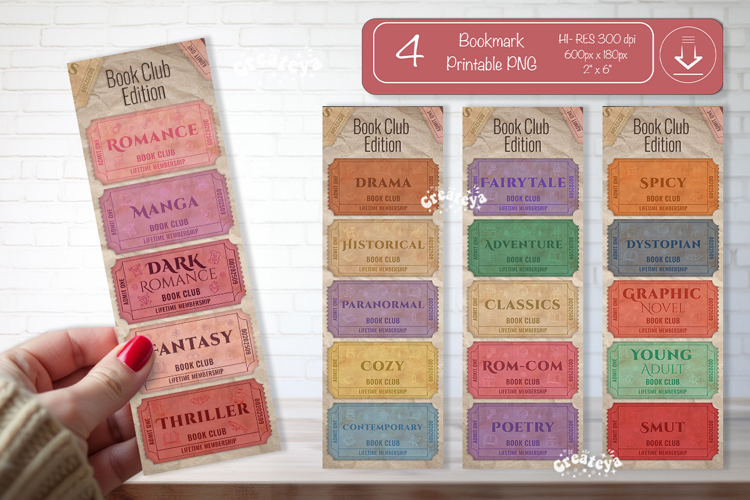 Book Club Ticket Bookmark printable Reading Genre Tickets