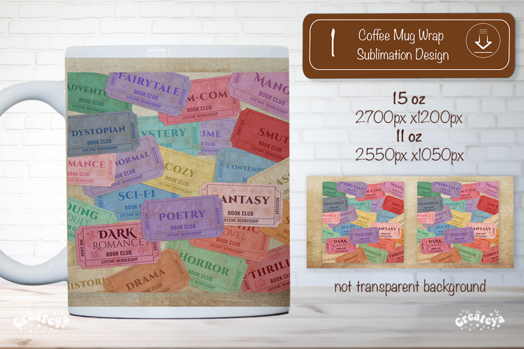 Book Club Ticket Mug Wraps PNG Bookish Library Sublimation