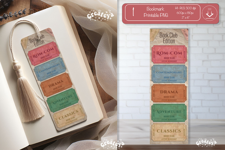 Book Club Ticket Bookmark printable Reading Genre Tickets