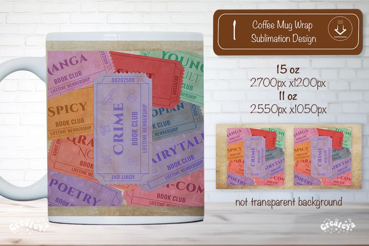 Book Club Ticket Mug Wraps PNG Bookish Library Sublimation