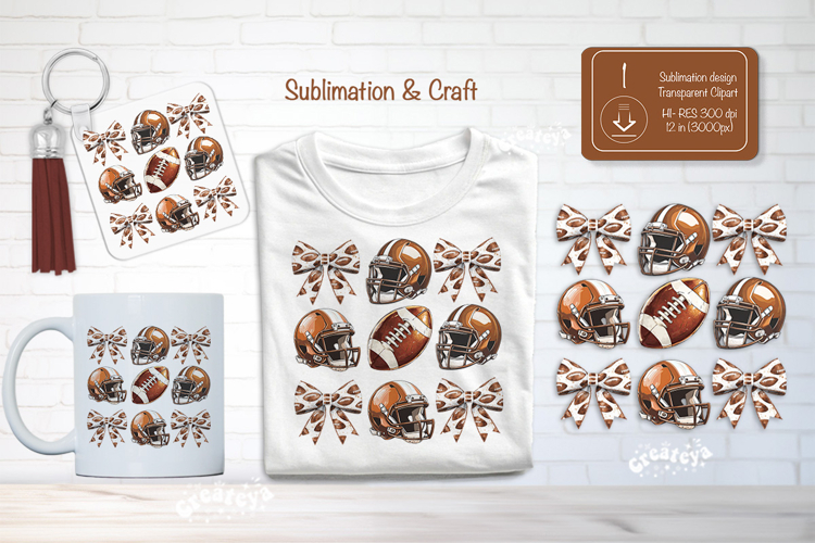 Football Sublimation Clipart Football Coquette bow helmet