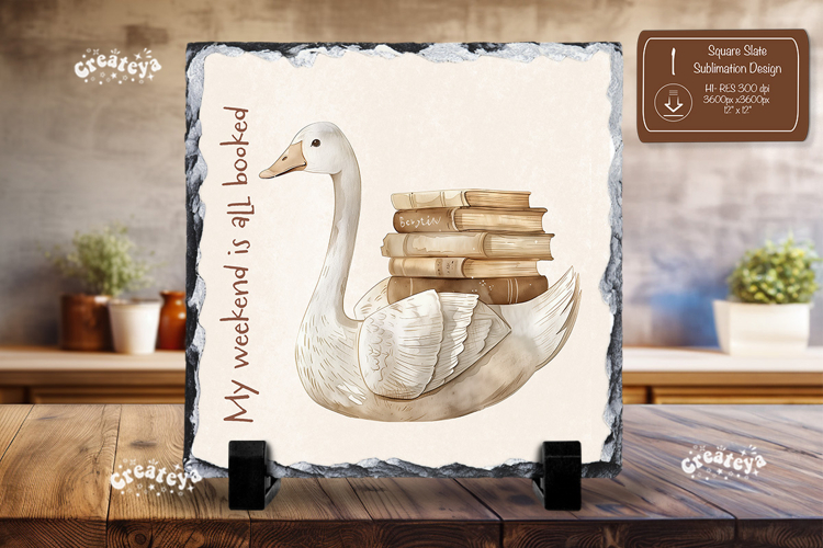 Book lover Quote square slate sublimation goose with book