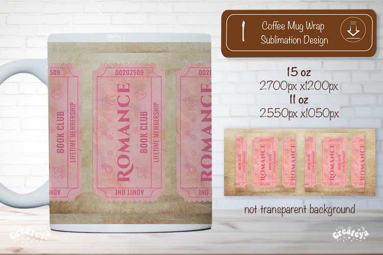 Book Club Ticket Mug Wraps PNG Bookish Library Sublimation