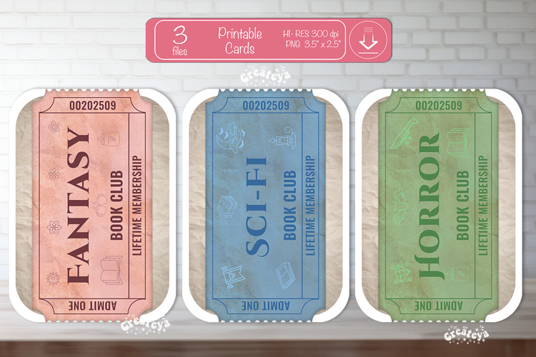 Printable Book Club Cards Reading Genre Cards Vintage png