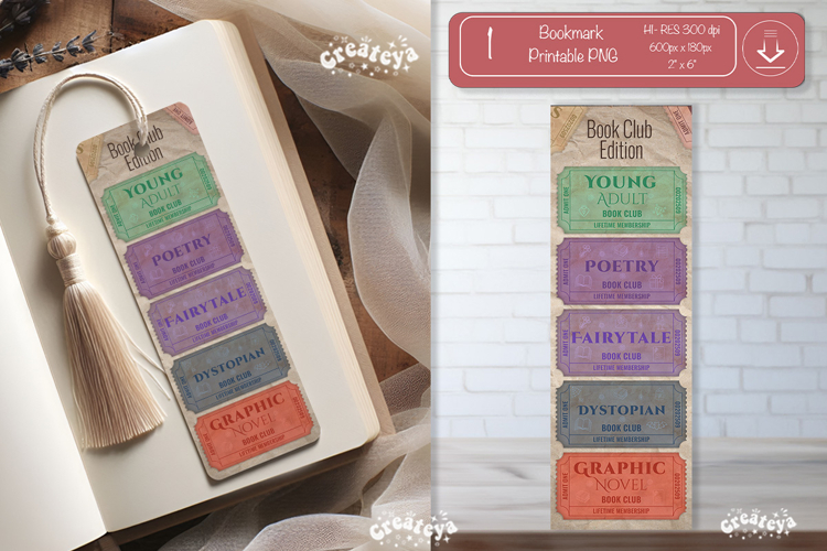 Book Club Ticket Bookmark printable Reading Genre Tickets