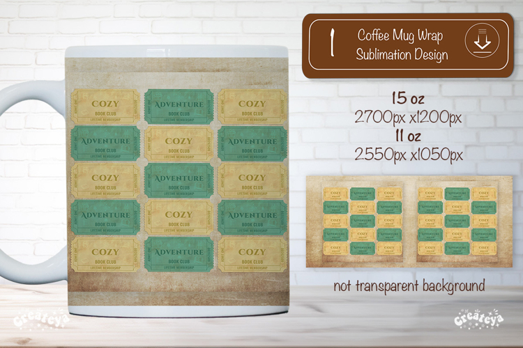 Book Club Ticket Mug Wraps PNG Bookish Library Sublimation