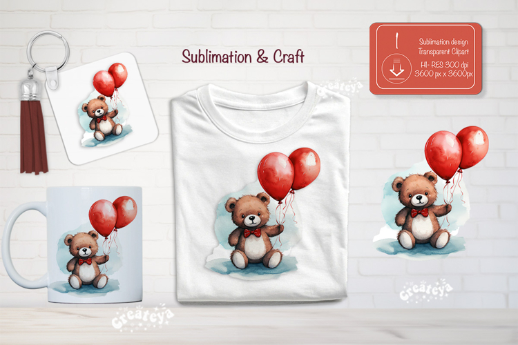 Kids Valentine Sublimation Clipart teddy bear Cute Animal
