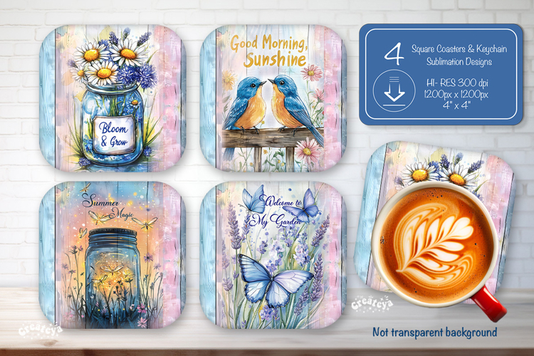 Summer Square Coaster Sublimation PNG Floral farmhouse