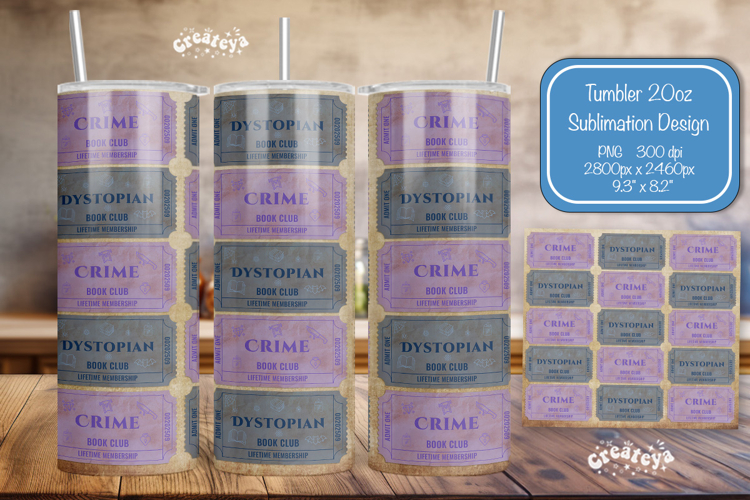 Book club Ticket tumbler wrap Reading Genre Sublimation png