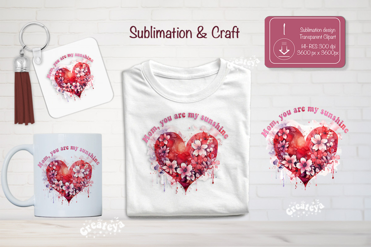 Mother’s Day Floral Heart PNG Clipart Sublimation love mom