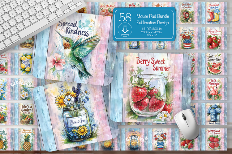 Summer Mouse Pad Sublimation Bundle PNG Farmhouse Desk Mat example image 1