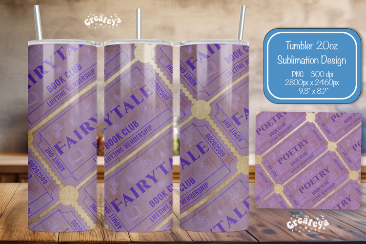 Book club Ticket tumbler wrap Reading Genre Sublimation png