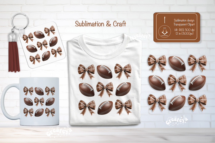 Football Sublimation Clipart Football Coquette bow png