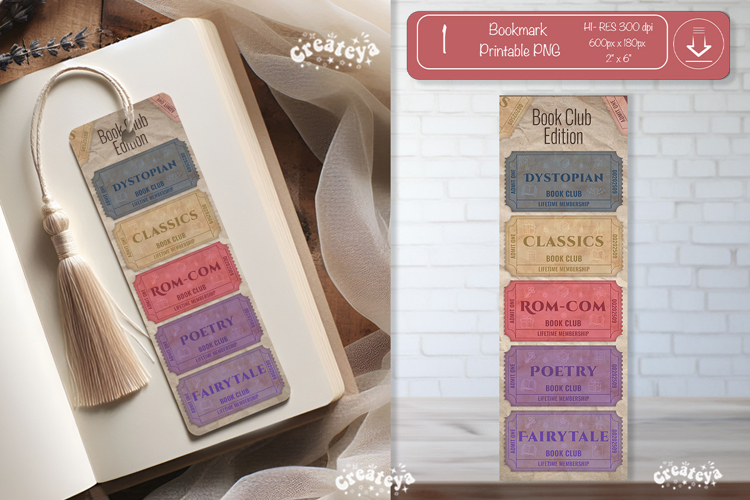 Book Club Ticket Bookmark printable Reading Genre Tickets