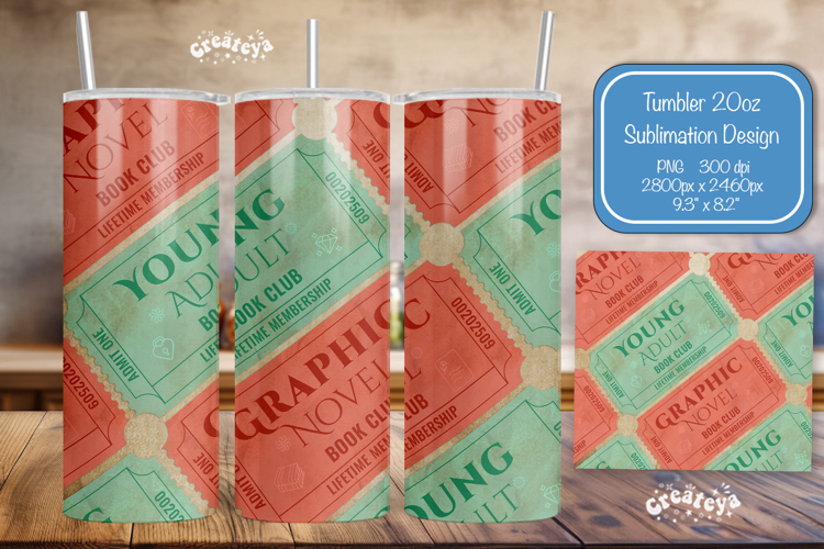 Book club Ticket tumbler wrap Reading Genre Sublimation png