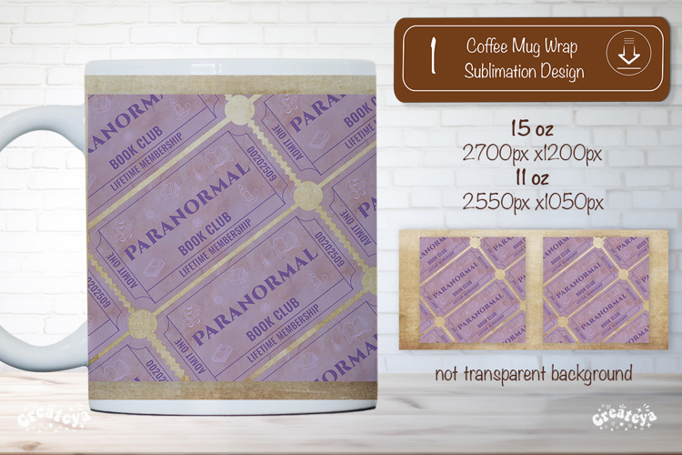 Book Club Ticket Mug Wraps PNG Bookish Library Sublimation