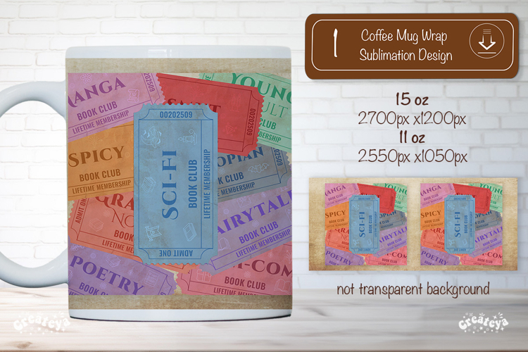 Book Club Ticket Mug Wraps PNG Bookish Library Sublimation