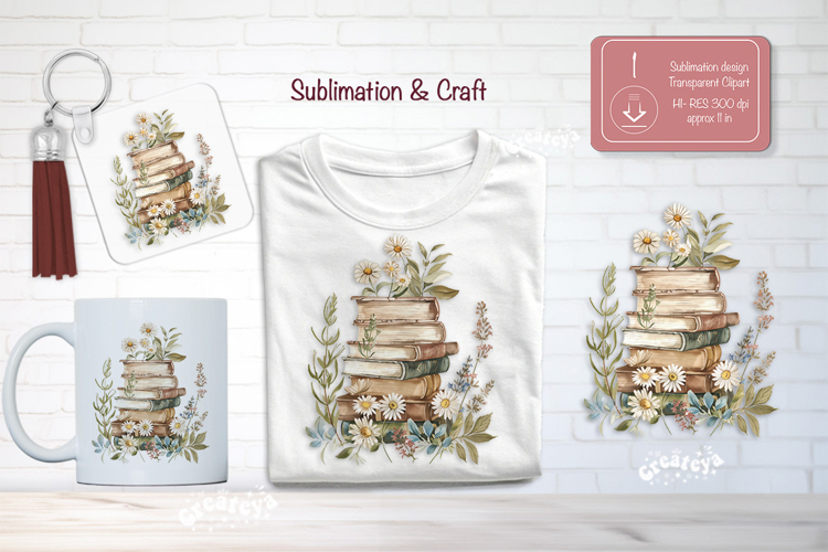 Watercolor Book Lover Clipart Sublimation Vintage Books png