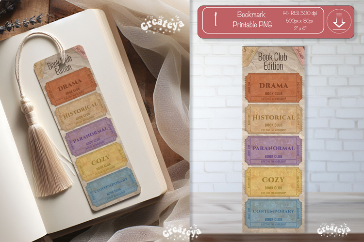 Book Club Ticket Bookmark printable Reading Genre Tickets