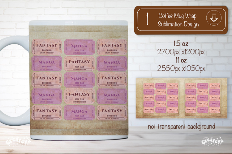 Book Club Ticket Mug Wraps PNG Bookish Library Sublimation