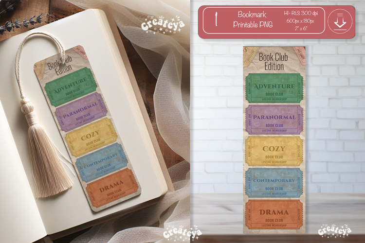 Book Club Ticket Bookmark printable Reading Genre Tickets