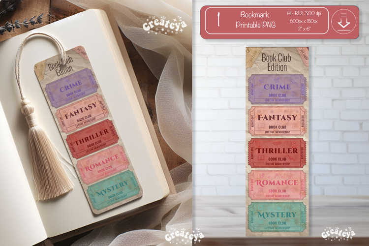Book Club Ticket Bookmark printable Reading Genre Tickets